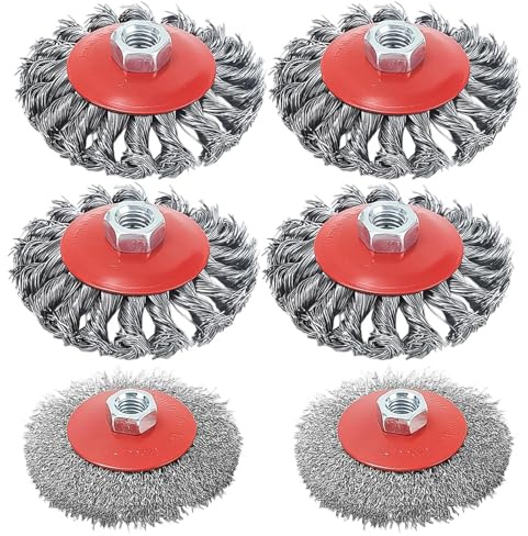 LNSYSNS 6 Piezas Cepillos de Alambre para Amoladora Angular, Acero al Carbono Cepillo para Amoladora Angular, Diámetros 115 mm y 100 mm Cepillo se Alambre para Taladro, para la Eliminación de Oxido