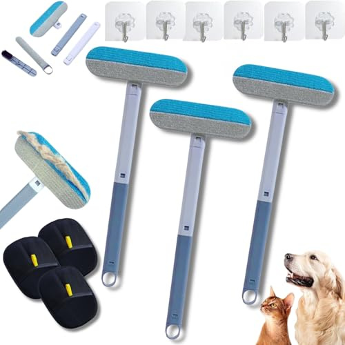 Yigoo 3-in-1 Multifunktion Tierhaarentferner,Wiederverwendbar Waschbar Antistatische Fellentferner mit langem Griff für Katze & Hund,Auto,Möbel,Teppich*3