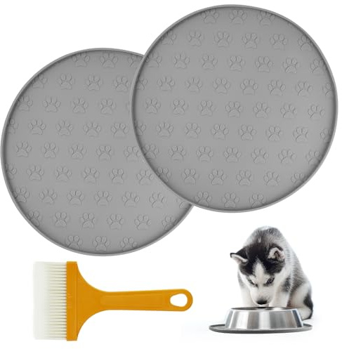 2 stück Napfunterlage für Hund Katzen[28cm x 28cm], hundenapf unterlage fressnapf Hund Futtermatten aus Silikon wasserdichte rutschfeste Fressnapf mit Rand, mit 1 Stück Reinigungsbürste