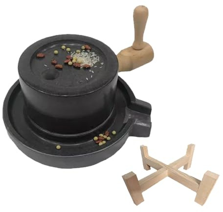 Handmade Stone Mill for Grain Grinding, Hygienic 304 Stainless Steel Shaft with Wooden Frame, Ideal for Home Use in Dry and Wet Conditions