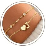 Turandoss Buchstaben Armband Damen Gold - 14K Vergoldete, Personalisierte Armband Mädchen mit Buchstaben Gold, Herz Armkette mit Initialen, Geschenke für Frauen Mädchen Mama Geschenk Freundin Schmuck