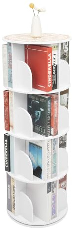vinnyooc 4-stöckiges Drehbares Bücherregal Rund Bücherorganisator Bewegliche Stehendes Regal Ecke Bücherregal Weiß Rotating Bookshelf 360°Rotating Bookshelf Büroregal Dekoregal Lagerregal