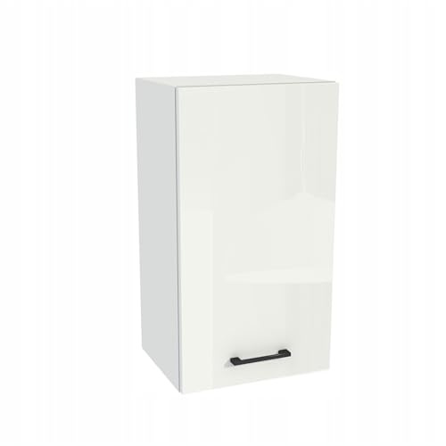 Laclar Küchenoberschrank Hängeschrank Capri 40x72x32 cm - moderner Wandküchenschrank mit Soft-Close Tür, Regal und Griff - Küchenmöbel Stauraum Aufbewahrung - Weiß Acryl Hochglanz/Weiß