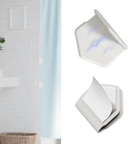Nearockle Starke Magnetische Duschvorhang Clips aus Silikon, Große Selbstklebende wasserdichte Duschvorhang Befestigungen für Einlagen, Wind und Spritzwassergeschützte Wandhalterungen (2 STK, Weiß)