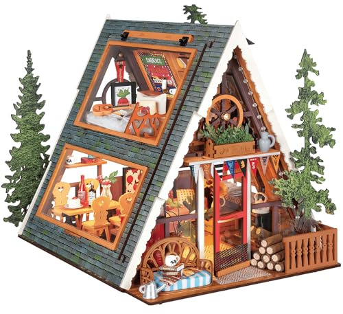 Rolife Maison de Poupée Cabane A-Frame Modèle en Bois Kit de Miniature Maison de Guérison Naturelle Cabane de Forêt Féérique Décoration de Maison Cadeau Créatif pour Adultes
