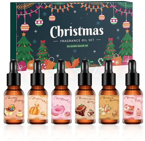 Horuili® Weihnachtliches Ätherische Öle Set für Diffuser, 6 x 10ml Duftöle mit Weihnachtsbaum, Zimtapfel, Lebkuchen & mehr, Aromatherapie Geschenkset für Weihnachtsfest, Home Spa