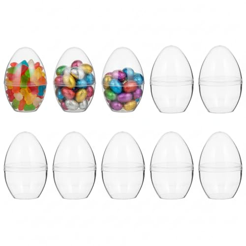 DOITOOL Clear Easter Eggs, 10pcs Fillable Eggs Empty Fillable Ornaments，Reusable Ball Boxes for Easter Wedding Party Home Decor DIY Bath Bomb Mold Ornaments Party Wedding Decoration （50 * 80mm）