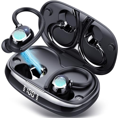 Écouteurs Bluetooth Sport, Ecouteurs Bluetooth 5.4 sans Fil avec HiFi Stéréo, 80H Oreillette Bluetooth ENC Réduction Antibruit Mic Casque Bluetooth, Ecouteurs sans Fil Écran LED pour Courir, Noir