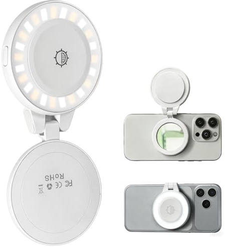 Portable Magnetic Selfie Light, Foldable, Phone Light Compatible with iPhone, LED Selfie Ring Fill Light with Mirror for Selfies/Photography/TikTok/Zoom Calls/Video Conference/Vlog, Phone