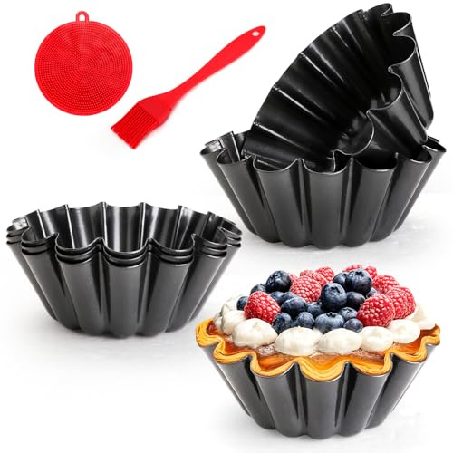 Quyimy 6 Stück Quicheform und Tarteform mit Hebeboden, Ø15.8×9.5cm Pie Form Mini Quicheform 6 zoll Tarteform Backform Antihaftbeschichtung Runde Quiche Form