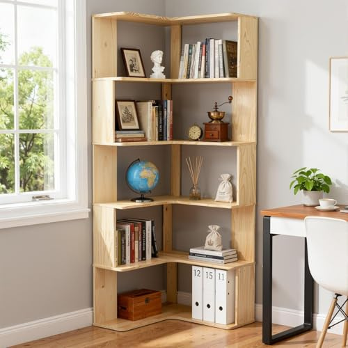 ZENVOKE Scaffale angolare, libreria, 6 ripiani, grande e moderna, ad angolo, a forma di L, per camera da letto, soggiorno, studio, 157 x 60 x 60 cm