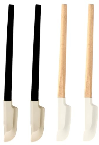 Lot de 4 Petite Spatule Silicone avec Manche en Bois Maryse Pâtisserie Résistante à la Chaleur pour Cuisine Gâteau Crème Grattoir Pot Confiture Embout Souple Antiadhésif (2 Chêne Noir 2 Hêtre)