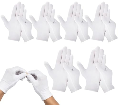Vita Handskar För Kostym - Set Om 12-Pack Bekväma Och Andningsbara - Dam Vita Klänningshandskar | Lämplig för Spa, Fuktgivande, Smyckesinspektion, Matlagning, Städning, Kontor, Cosplay