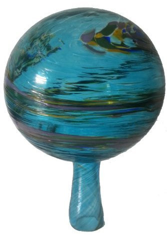 Oberstdorfer Glashütte Gartenkugel farbige Rosenkugel türkis bunt gelüstert dekorative Kristallglas Blumenkugel frostfest mundgeblasen Durchmesser ca. 11 cm