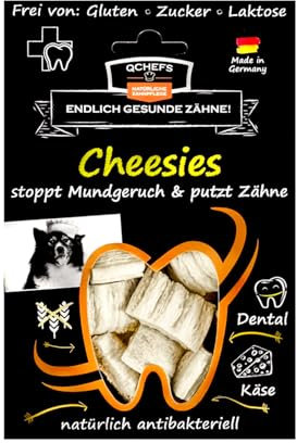 QCHEFS CHEESIES Hundeleckerli bei Mundgeruch, Zahnfleischentzündung als Zahnsteinentferner durch natürlich antibakterielle Zahnpflege ohne Dentalspray oder Zahnbürste für die Gesundheit