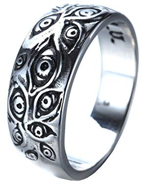 PMTIER Men's Vintage Stainless Steel Engraved Eye of God Ring Silver Tone Size 8