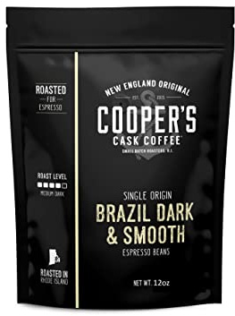 Ground Espresso Beans, Brazilian Strong, Smooth and Creamy Medium Dark Roasted Coffee with a Origin, 12 oz Bag from Cooper's Cask Coffee Coffee Master Roasters