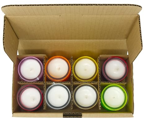 8er-Pack reine Citronella-Kerzen in bunten Glasgefäßen natürliche Mischung aus Pflanzenwachs mit 18 Stunden Brenndauer pro Kerze paraffin- und palmölfrei, plastikfrei (8 Citronella-Gläser)
