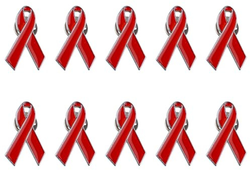 WANDIC Rote Schleife Pin, 10 Stück Bewusstseinsbänder Für Herzkrankheiten AIDS-Bewusstseins-Anstecknadeln Hoffnung Pins Emaille Schmuck Pins Für Frauen