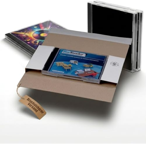 KK Verpackungen CD-Versandverpackungen DIN Lang 225x125mm | 100 Stück, Wellpappe Weiß | Portooptimiert als Kompaktbrief | Selbstklebeverschluss & Aufreißfaden | CD/DVD Jewelcase Versandtasche
