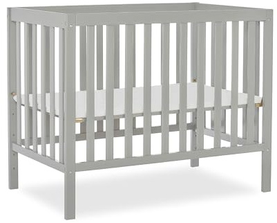 Dream On Me Edgewood 4-in-1 Convertible Mini Baby Crib in Cool Grey GreenGuard Gold & BSA, Non-Toxic, Compact 40×25×33″ Design, Converts to Mini Daybed & Twin Bed (Rails to Buy) 1″ Mattress Pad