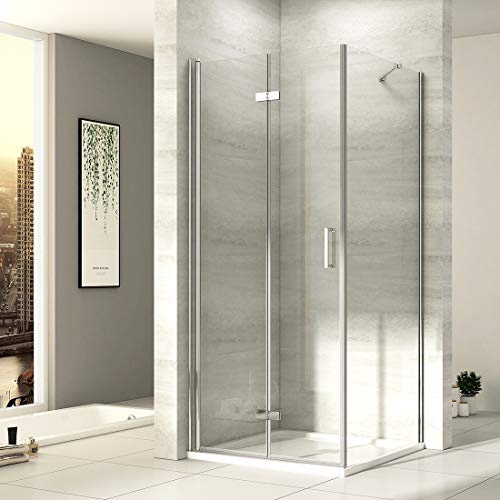 EMKE Duschkabine 80x80 Eckeinstieg Falttür Dusche 180º Klappbar Duschwand Duschtür Duschabtrennung Mit Seitenwand 80cm 6mm ESG Sicherheitsglas Eckdusche Komplettdusche