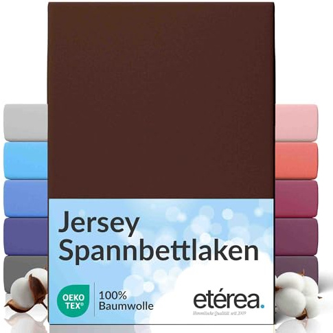 etérea Jersey Spannbettlaken 180x200-200x200 cm Dunkelbraun bis 25cm Höhe | 100% Baumwolle Jersey Spannbetttuch · Rundumgummizug bis 25 cm Steghöhe · bügelfrei & pflegeleicht · OEKO-TEX Made in Green