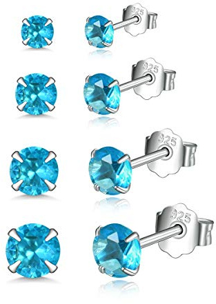 Shuxin Damen Ohrstecker Silber, 4 Paare 925 Sterling Silber Zirkonia Ohrstecker Ohrringe Set, Unisex Klein Schlafen Knorpel Ohrstecker mit 5A Zirkonia, 8 Verschieden Farben, Größe in 3, 4, 5, 6 mm