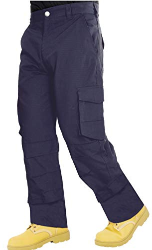 Endurance Ripstop Cargo Combat Tradesman Action Trouser with Security Zip Pocket and Knee Pad Pockets - 30R (Navy, 30W/31L)
