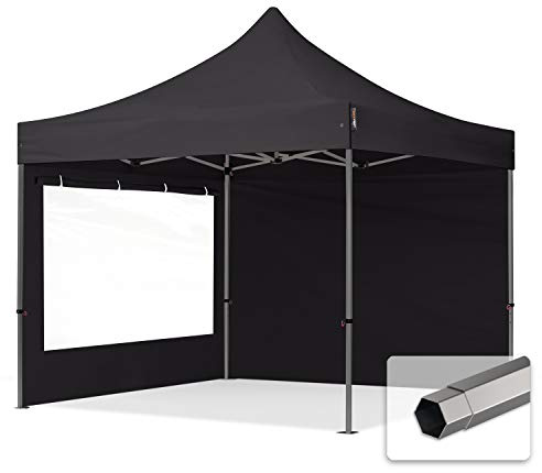 TOOLPORT Faltzelt Faltpavillon Pavillon 3x3m - mit 2 Seitenteilen (Panoramafenster) Premium Dach Partyzelt schwarz