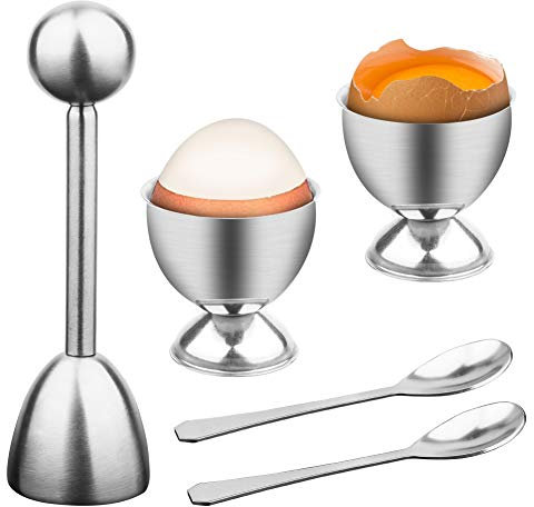 MOCOLI Abridor Separador cáscara Huevo de Acero Inoxidable Shell Cracker para Huevos hervidos Duros/Blandos con Accesorios de Cocina adicionales (2 Tazas de Huevo y 2 cucharas, 1 Abridor Separador)