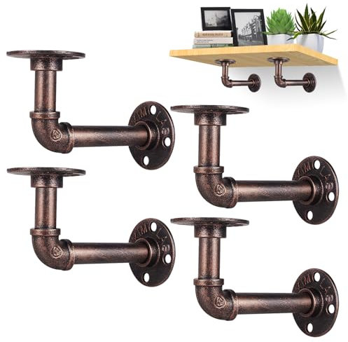 YAUNGEL 4PCS Industrial Rohr Regal Klammern, Retro Regalhalter, Buch Regal schwimmende Regale, Vintage Möbel Dekorationen (Rot Bronze, 15 * 8CM)