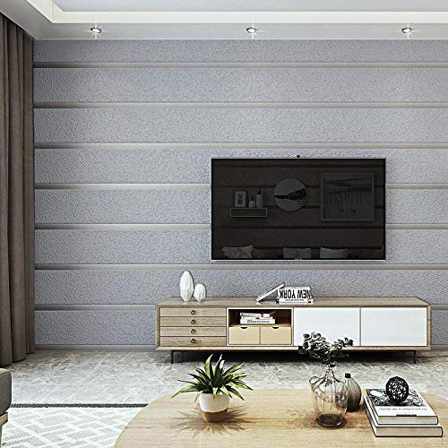 Vliestapete 3D Tapete-Stereo Deer Leder Vliesstoffe Tapete Wohnzimmer Schlafzimmer Küche Tv Hintergrund Wand Hotel 0.53x10 m /Roll,Graue breite Streifen - silbergrau