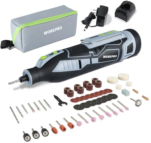 WORKPRO 12V Cordless Rotary Tool Kit, 5 Variable Speeds, Powerful Engraver, Sander, Polisher, 114 Easy Change Accessories, Craft Tool for Handmade and DIY