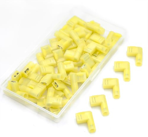 90 Grad gelb 4-6 mm² Steckbreite 6,3mm Vollisolierte Steckverbinder Flachsteckhülsen weiblich 16-14 AWG kabelschuhe winkel flachstecker gewinkelt kabelschuh winkelflachsteckhülsen Lewttyer(40PCS)