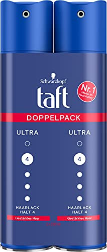 Taft Haarlack Ultra Haltegrad 4 (2 x 250 ml), Styling Spray bietet bis zu 24 h Halt, verleiht gestärktes und widerstandsfähiges Haar
