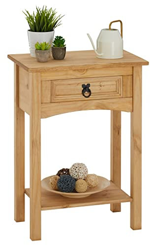 CARO-Möbel Konsolentisch Salsa im Mexiko Stil, Kleiner Beistelltisch aus massiver Kiefer, Anrichte mit 1 Schublade gebeizt und gewachst