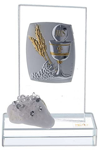 Holyart Standbild Kommunion aus Glas mit dem Motiv von Kelch und Ähre