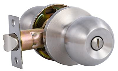 Lanwandeng Türknäufe für Schlafzimmer oder Badezimmer, schlüssellos, satiniertes Nickel, Sichtschutztürschlösser, flache Kugel, Bad/Bett-Türgriffe