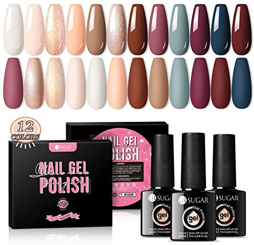 UR SUGAR UV Nagellack Nude Rosa, 12 Farben Gellack UV Farbgel Set Braun Glitzer Gel Nagellack Set für Nagelstudio Design Starter Nagel Gelnägel Set mit Geschenkbox Maniküre Weihnachts