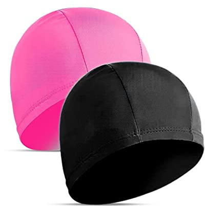 2 Piezas Gorros Elásticos de Natación Sombrero Cómodo de Natación de Tela Gorros Ligeros de Baño para Mujeres Hombres Niños Natar estilo1