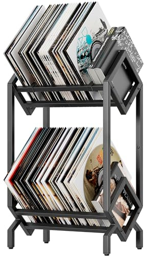 BOEASTER Vinyl Record Storage Rack, Record Holder 160-200 LP Storage Shelf Display Stand for Albums Books Magazines Files, Matte Black