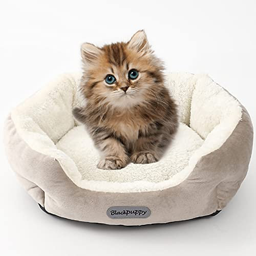 Nyescasa Hundebett Hundesofa Katzenbett Katzensofa Hundematte Katzenschlafplatz Hundekörbchen Katzenkissen Hundekissen Waschbar rutschfest Runde für Kleine Hunde und Katzen Beige S(37 * 33 * 13