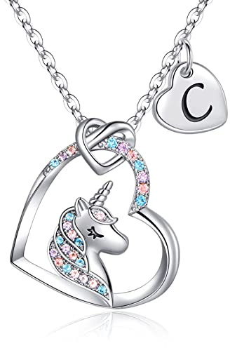 TINGN Einhorn Geschenke für Mädchen, Einschulung Mädchen Einhorn Kette 14K Weißgold Vergoldet CZ Herz Anhänger Kette Prinzessin Geburtstagsgeschenk Einschulung Geschenk für Kinder Tochter Enkelin