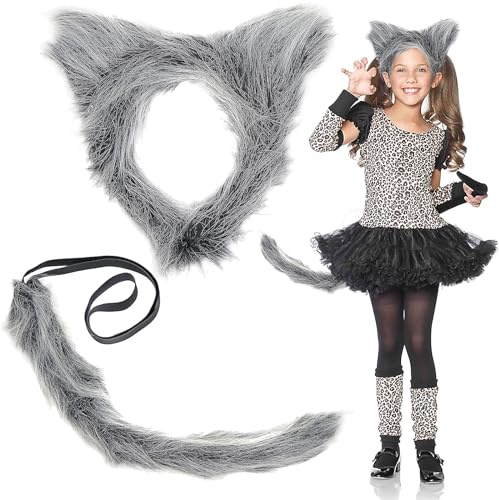 shallyong Wolf Kostüm, Wolfsohren Haarreif, Wolfsschwanz, Therian Tail Wolf, Halloween Kostüm Kinder, für Cosplay Maskerade Partys Feste Karneval