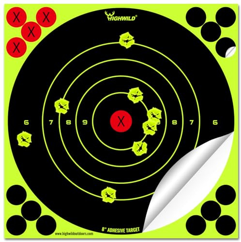Highwild Stick Splatter Adhesive Bullseye Bright Fluorescent Yellow Shooting Targets - 8x8 Inch (50 Pack)