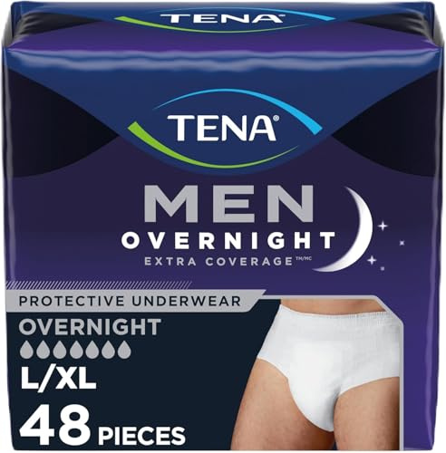 Tena Men Overnight Extra Coverage Incontinence Underwear, Adult Diapers, Small/Medium (Waist Sizes 34in-50in), 56 Count (4 Packs of 14)