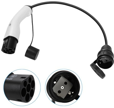 Opaltool Typ 2 auf Schuko Elektroauto Ladegerät, 16A IEC 62196 Typ 2 auf Schuko EV-Ladeadapter Autoladestationen mit Manueller Stopptaste