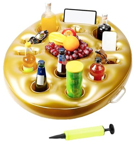 Inflatable Floating Drink Holder, Large Capacity 9 Holes Cup Holder Hot Tub Accessories for Swimming Beach Pool Summer Outdoor Supplies 72x53x10cm