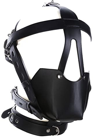 Kom Waire Frauen und Männer Leder Sex Hauben mit Sex Halsband und Atmungsaktiven Ball knebeln für Bondage Fesseln, BDSM Restraint Bondage Kopfgeschirr für Sexspiele (Schwarz-1)